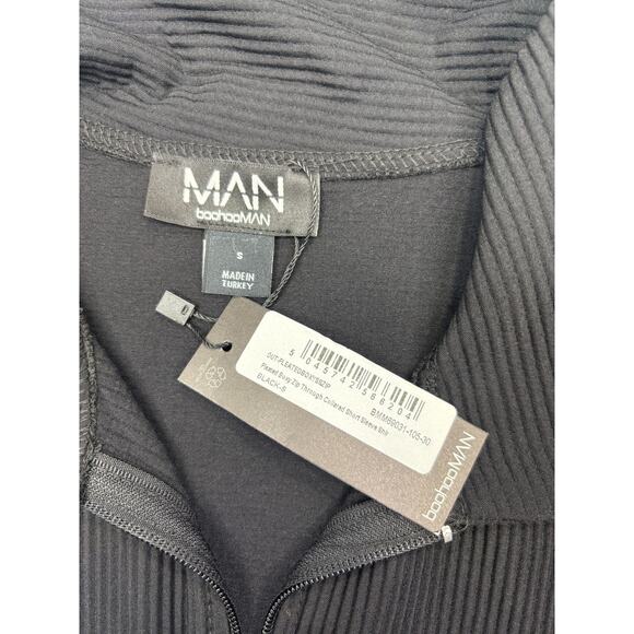 Boohoo Man Pleated Boxy Zip Through Collared Short Sleeve Shirt Size Small - Picture 6 of 7